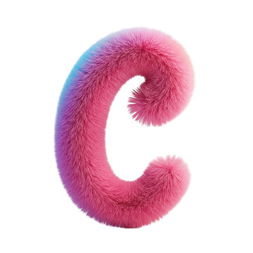 Fuzzy pink letter c with a colorful gradient texture