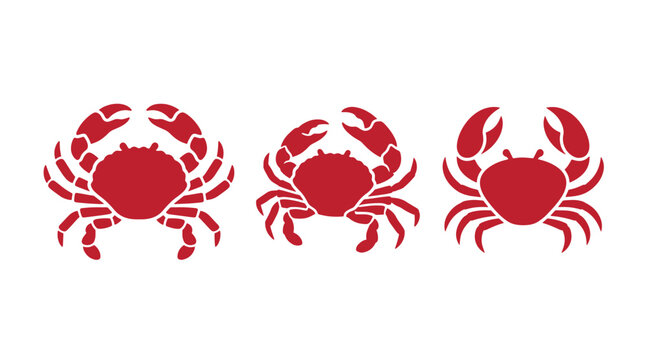 Three red crab silhouette icons arranged horizontally with crustacean silhouette isolated illustration collection shellfish wildlife minimalist creative template