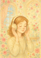 Fototapeta premium Serene girl enjoying music