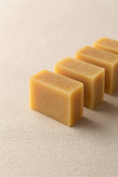 A few slices of imo yokan on natural linen fabric