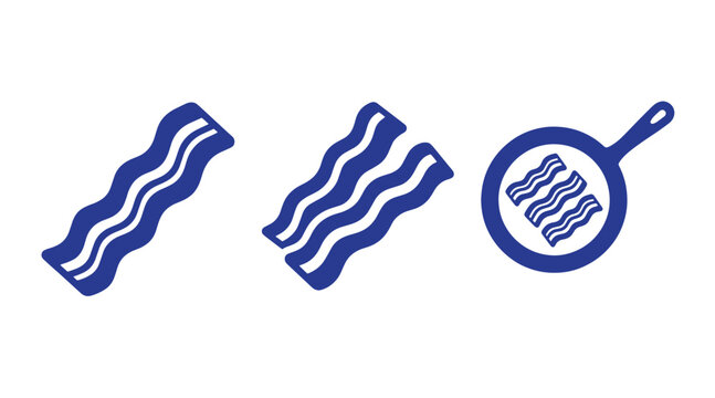 Set of crispy bacon strips and frying pan cooking icons with breakfast food cooking tool breakfast culinary illustration collection minimalist ingredient delicious