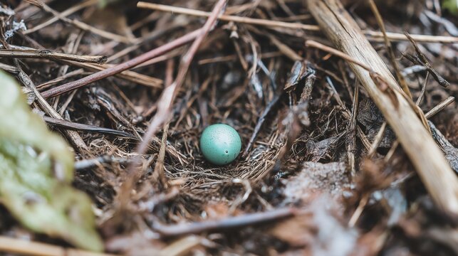 Single cuckoo egg lying in a nest belonging to a smaller bird.