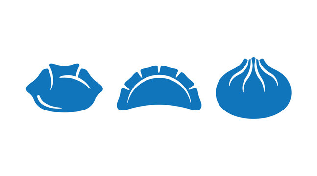 Set of three traditional asian dumplings icons blue food line art illustration dumpling illustration traditional dumplings oriental appetizer isolated asianfood delicious