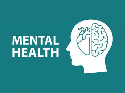 Conceptual illustration for world mental health day featuring a human head with brain and heart symbols