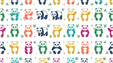 Seamless pattern with colorful stylized panda bears and bamboo, seamless © MDABU