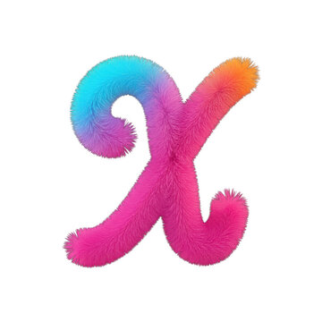 Colorful fluffy letter x with gradient fur texture