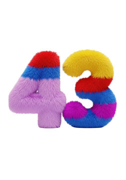 Colorful fluffy number forty three made of soft yarn