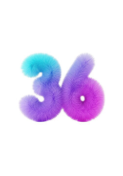 Fluffy number thirty six with blue and purple gradient