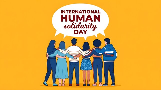 Human Solidarity card of diverse friend group hug
