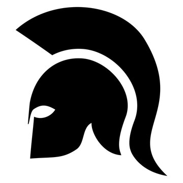 Icono con dibujo sencillo con la silueta de un antiguo casco griego con cresta, visto de perfil 