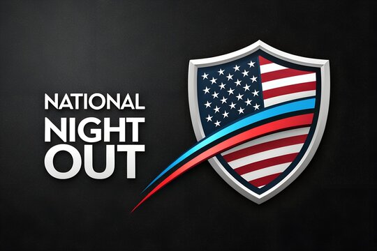 National night out badge concept with american flag colors on dark texture