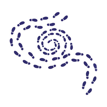 This abstract design shows a spiral of footprints representing a journey, exploration, and the endless possibilities that life can offer along individual paths of existence.