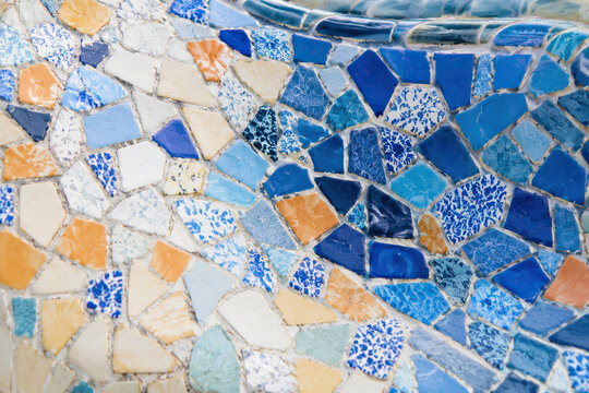 Colorful Handcrafted Mosaic Tiles In Shades Of Blue And Orange