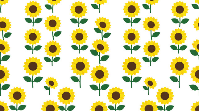 Seamless pattern of yellow sunflowers on white background with sunflower