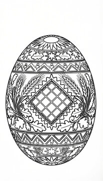 Exquisitely decorated Easter egg in Slavic ornament &mdash; coloring page for Easter with geometric patterns and fertility symbols