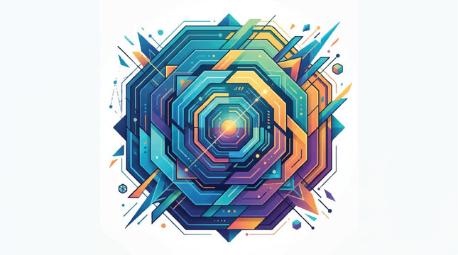 Abstract Colorful Circuit Board Background with Geometric Squares and Digital Technology Pattern Design Vector Illustration for Electronics Wallpaper and Modern Science Art