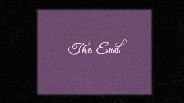 The End text appears in a vintage film style on a purple background with grain texture.