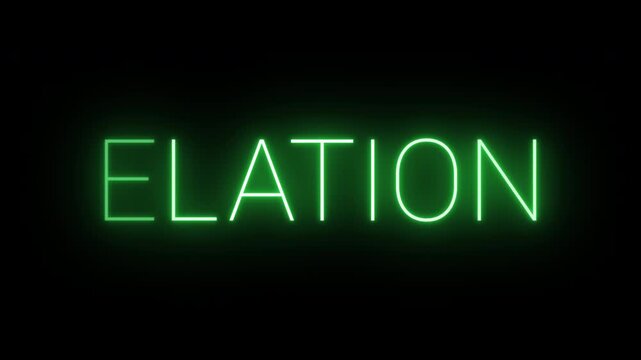 Flickering neon green glowing elation sign animated black background.