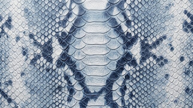 Exotic reptile pattern on genuine matte leather in a white and blue color palette.