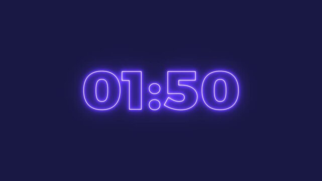 Two Minute Digital Timer. 2 Minute Digital Negative Countdown Animation On Black Background With Alpha Channel.