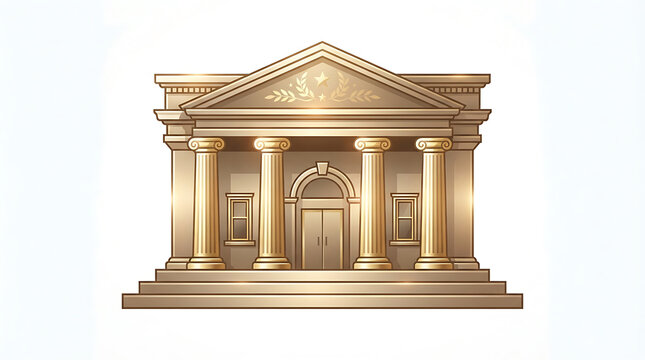 Golden classical building with columns and pediment architecture