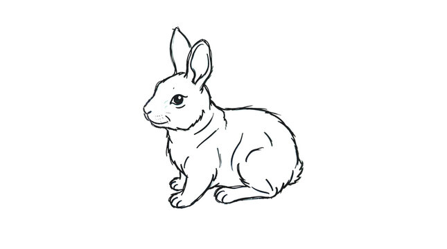 Adorable sitting rabbit in profile &mdash; coloring page for kids and adults in Easter symbol and spring gentleness style