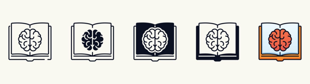 Book with Brain Icon Set