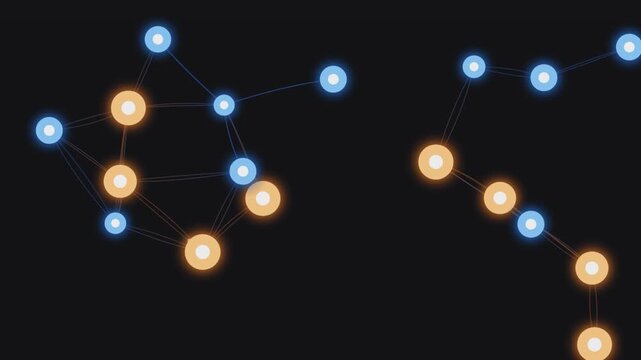 Abstract data connection motion network forming technological pattern on dark background.