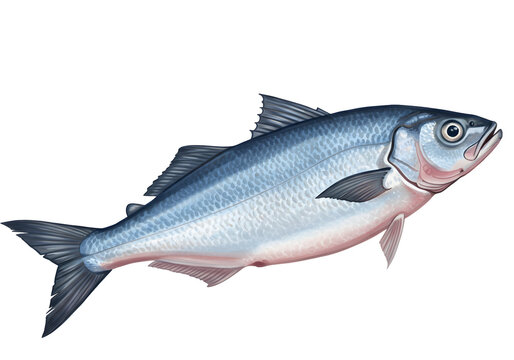 vintage illustration of raw whole bluefish isolated
