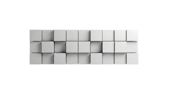 Modern modular geometric wall panel design with recessed squares isolated on transparent background