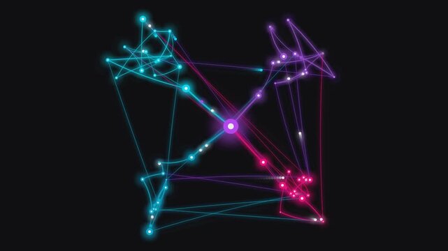 Neon plexus constellation abstract lines motion graphics connectivity digital art.
