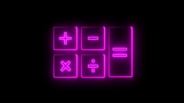 Outline neon calculator, Neon investment calculator, mortgage calculation, budget balance estimation. Finance education, maths, expense accounting, motion grraphic 4k loop..
