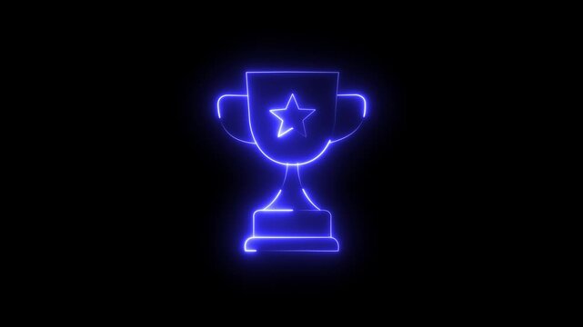Outline neon award goblet, magenta. Neon reward cup icon with star. Award super cup, sport trophy and top achievement, game prize, motion graphic of Award super cup, concpte..