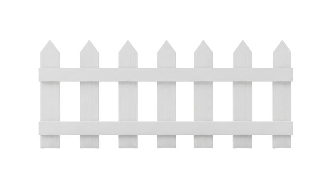white picket fence with pointed tops isolated on transparent background