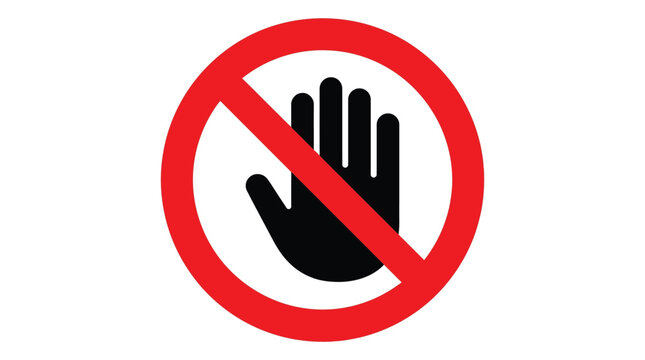 "Stop Hand" prohibited sign icon with red circle and diagonal slash warning symbol design