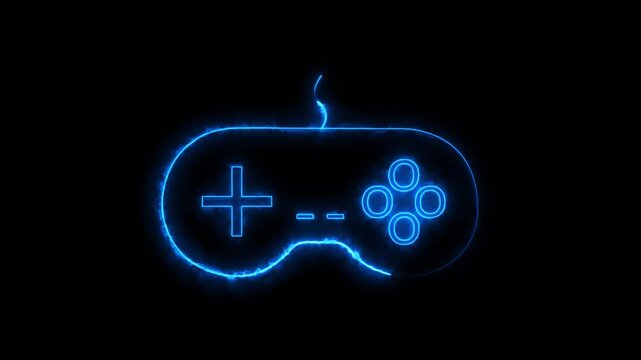 Outline neon retro gamepad, magenta. Neon retro joystick for arcade games, joystick, gaming icon, video game, game pad, arcade, gamer 4k loop..