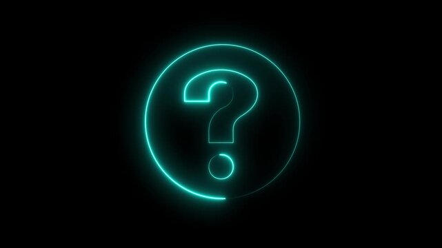 Glowing neon question marks, answer searching, FAQ support, questionnaire faq icon, help icon, support, quiz, query, question mark motion graphic..
