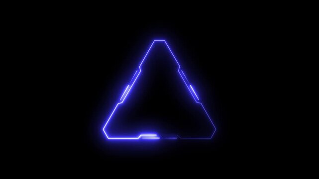 Blue Bicolor outline neon triangle frame, black background, Neon triangle HUD frame, glow line UI border with space for text. Bicolor triangular led borders. motion graphic..