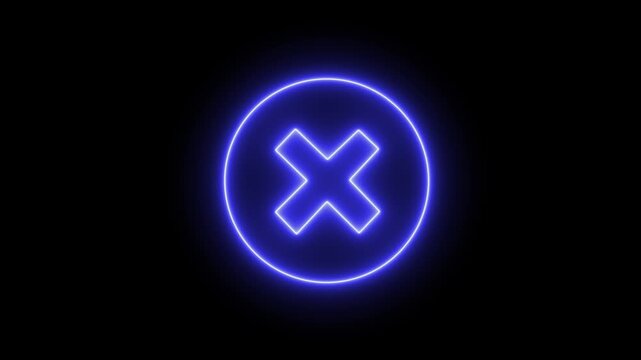 Outline neon cross mark icon neon error sign, cancel and reject, X pictogram. black background, Incorrect select, cancel cross mark, disapprove request, motion graphic of cross mark icon..