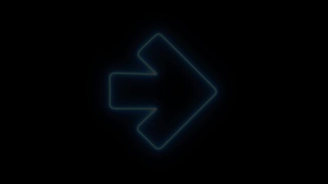 Outline neon arrow icon Glowing neon pointer sign, arrowhead pictogram, black background, Straight arrow, cursor and interface navigation, motion graphic of neon arrow concpte..