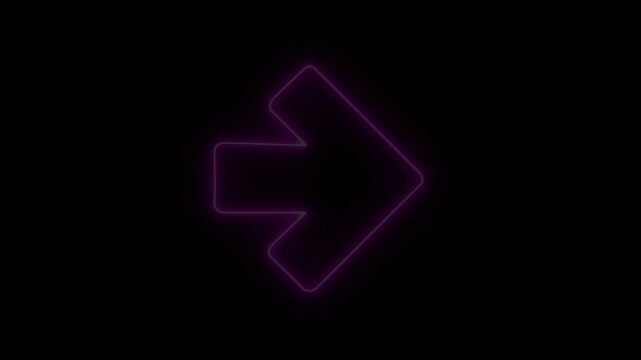 Outline neon arrow icon Glowing neon pointer sign, arrowhead pictogram, black background, Straight arrow, cursor and interface navigation, motion graphic of neon arrow concpte..