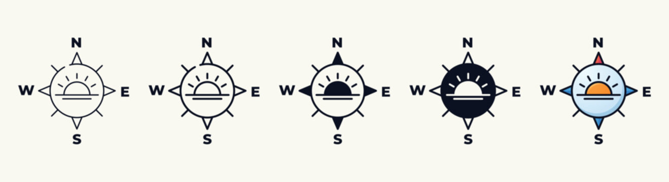 Compass with Sun Icon Set