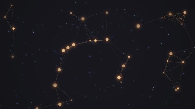 Abstract constellations connect glowing stars with lines cosmic night sky background.