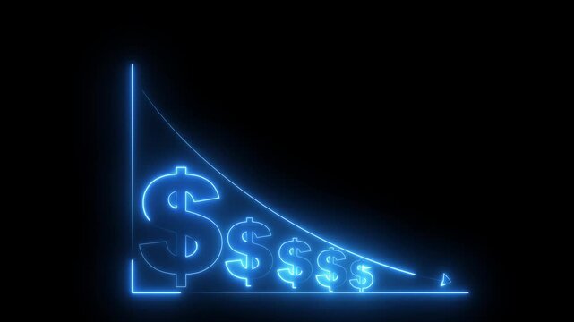 glowing neon Quality control and company cost reduction. Cost reduction icon. Cost decrease money down arrow. corporate business efficiently save cost and company motion graphic, animation 4k video.