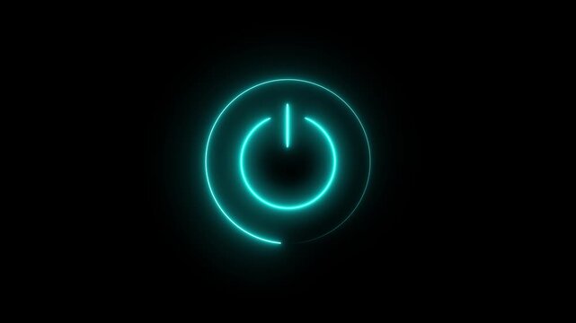 glowing neon line glowing power button icon illustration. black background, of power icon motion graphic of Control Interface, power button icon concept..