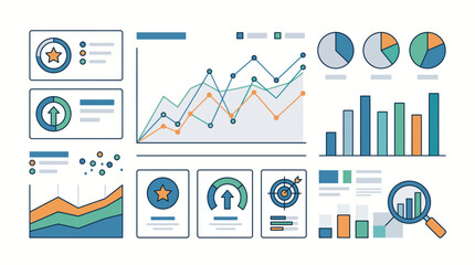 Fototapeta premium Startup workflow and BUSINESS concept illustrated with diverse data charts, graphs, and analytics for financial