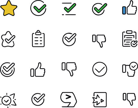 icons vector set check mark star thumb clipboard speech bubble hand