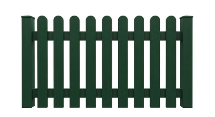 Obraz premium dark green wooden picket fence with curved tops isolated on transparent background