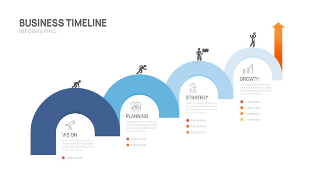 Business step timeline infographic arrow template. Modern milestone element timeline diagram 4 steps, vector infographics.