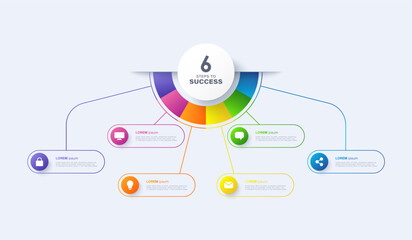 Fototapeta premium Vector infographic label design with semicircular infographic template with six options or steps. Vector template for process diagrams, presentations and workflows